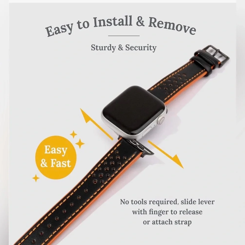 Apple Watch Authentic Leather Orange Black Reversible Watch Strap for iWatch